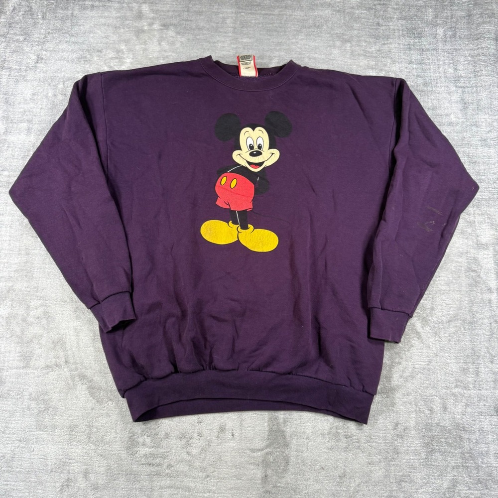 Mickey Mouse Sweatshirt Men Large Purple Vintage 90s Crewneck Made in USA